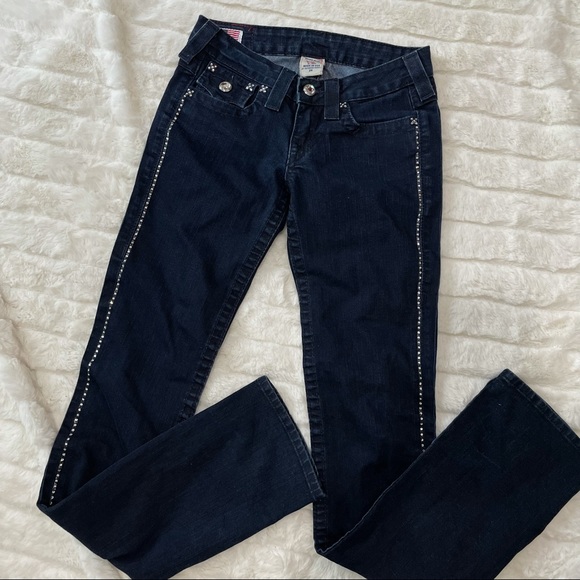 True Religion Vintage Rhinestone Disco Billy Big T Jeans Sz 24 RARE - Picture 3 of 13